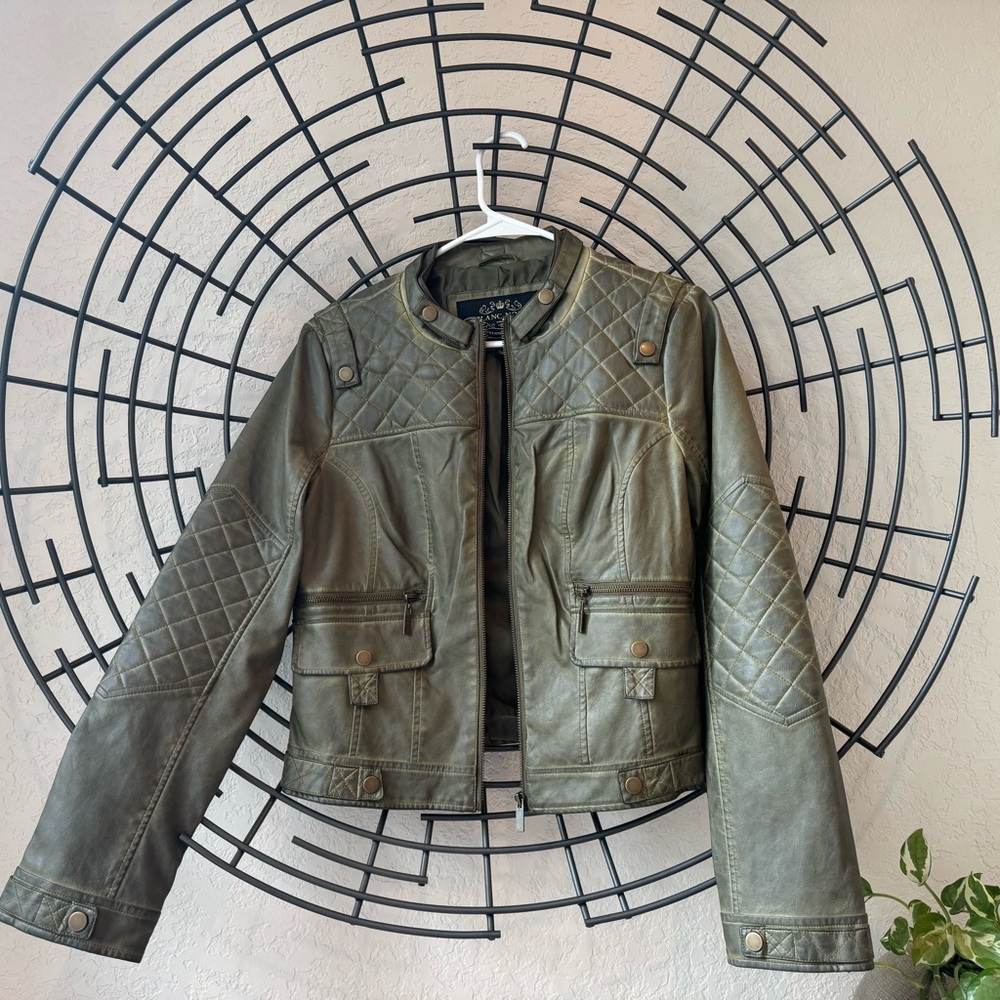 Blanc Noir Olive Green Zip Up Moto Jacket NWOT